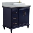 37 in. Single Wooden Vanity  Blue Gray Granite Round Right Door.Right Sink