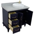 37 in. Single Wooden Vanity  Blue Gray Granite Round Right Door.Right Sink