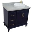 37 in. Single Wooden Vanity  Blue Gray Granite Round Right Door.Right Sink