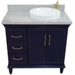 37 in. Single Wooden Vanity  Blue Gray Granite Round Right Door.Right Sink
