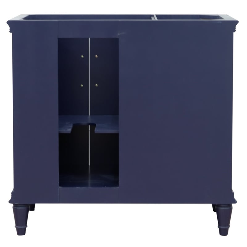 37 in. Single Wooden Vanity  Blue Gray Granite Round Right Door.Right Sink