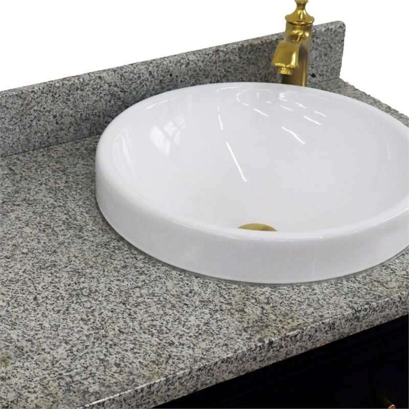 37 in. Single Wooden Vanity  Blue Gray Granite Round Right Door.Right Sink