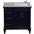 37 in. Single Wooden Vanity  Blue Gray Granite Round Right Door.Right Sink