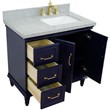 37 in. Single Wooden Vanity  Blue Gray Granite Rectangle Right Door.Right Sink