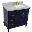 37 in. Single Wooden Vanity  Blue Gray Granite Rectangle Right Door.Right Sink