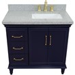 37 in. Single Wooden Vanity  Blue Gray Granite Rectangle Right Door.Right Sink