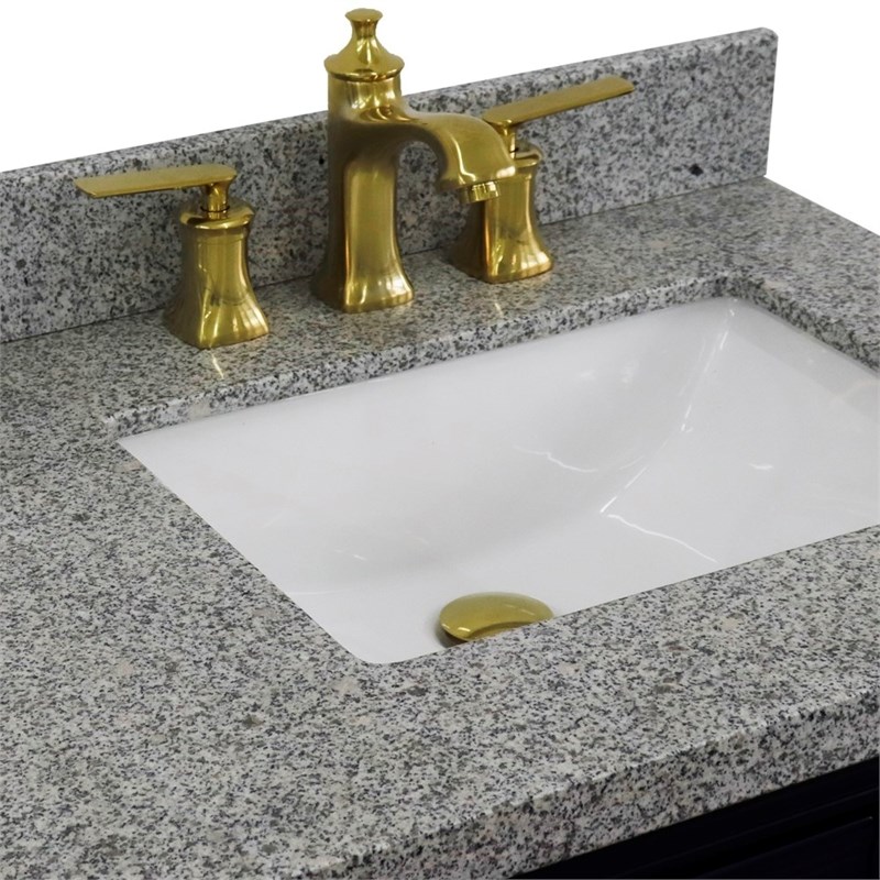 37 in. Single Wooden Vanity  Blue Gray Granite Rectangle Right Door.Right Sink