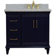 37 in. Single Wooden Vanity  Blue Gray Granite Rectangle Right Door.Right Sink