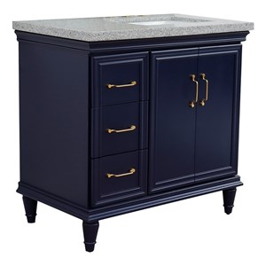 37 in. Single Wooden Vanity  Blue Gray Granite Rectangle Right Door.Right Sink