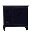 37 in. Single Wooden Vanity  Blue Gray Granite Rectangle Right Door.Right Sink