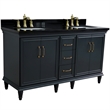61 in. Double Wooden Vanity Dark Gray Black Galaxy Granite Rectangle Sink