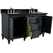 61 in. Double Wooden Vanity Dark Gray Black Galaxy Granite Rectangle Sink