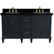 61 in. Double Wooden Vanity Dark Gray Black Galaxy Granite Rectangle Sink