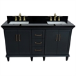 61 in. Double Wooden Vanity Dark Gray Black Galaxy Granite Rectangle Sink