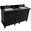 61 in. Double Wooden Vanity Dark Gray Black Galaxy Granite Rectangle Sink