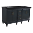 61 in. Double Wooden Vanity Dark Gray Black Galaxy Granite Rectangle Sink