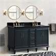 61 in. Double Wooden Vanity Dark Gray Black Galaxy Granite Rectangle Sink