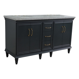 61 in. Double Wooden Vanity Dark Gray Gray Granite Oval Sink