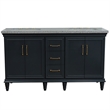 61 in. Double Wooden Vanity Dark Gray Gray Granite Rectangle Sink