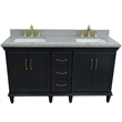 61 in. Double Wooden Vanity Dark Gray Gray Granite Rectangle Sink