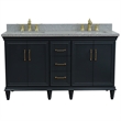 61 in. Double Wooden Vanity Dark Gray Gray Granite Rectangle Sink
