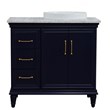 37 in. Single Wooden Vanity  Blue White Carrara Round Right Door.Right Sink