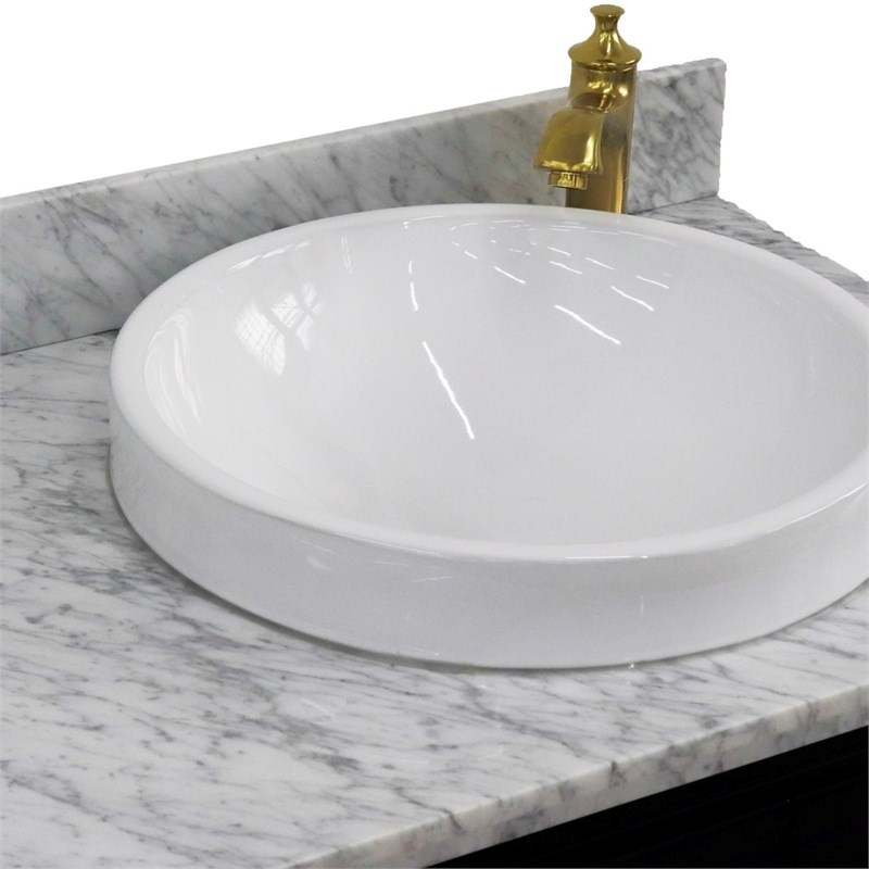 37 in. Single Wooden Vanity  Blue White Carrara Round Right Door.Right Sink