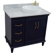 37 in. Single Wooden Vanity  Blue White Carrara Round Right Door.Right Sink