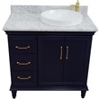 37 in. Single Wooden Vanity  Blue White Carrara Round Right Door.Right Sink