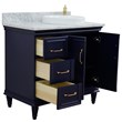 37 in. Single Wooden Vanity  Blue White Carrara Round Right Door.Right Sink