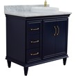 37 in. Single Wooden Vanity  Blue White Carrara Round Right Door.Right Sink
