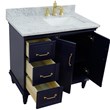 37 in. Single Wooden Vanity  Blue White Carrara Rectangle Right Door.Right Sink