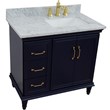 37 in. Single Wooden Vanity  Blue White Carrara Rectangle Right Door.Right Sink