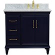 37 in. Single Wooden Vanity  Blue White Carrara Rectangle Right Door.Right Sink