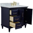 37 in. Single Wooden Vanity  Blue White Carrara Rectangle Right Door.Right Sink