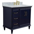 37 in. Single Wooden Vanity  Blue White Carrara Rectangle Right Door.Right Sink