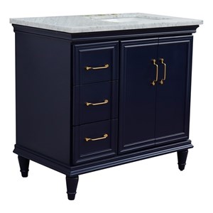 37 in. Single Wooden Vanity  Blue White Carrara Rectangle Right Door.Right Sink