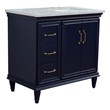 37 in. Single Wooden Vanity  Blue White Carrara Rectangle Right Door.Right Sink
