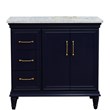 37 in. Single Wooden Vanity  Blue White Carrara Rectangle Right Door.Right Sink