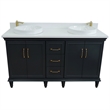 61 in. Double Wooden Vanity Dark Gray White Quartz Round Sink