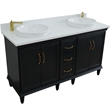 61 in. Double Wooden Vanity Dark Gray White Quartz Round Sink
