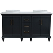 61 in. Double Wooden Vanity Dark Gray White Quartz Round Sink