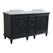 61 in. Double Wooden Vanity Dark Gray White Quartz Round Sink