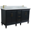 61 in. Double Wooden Vanity Dark Gray White Quartz Round Sink