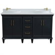 61 in. Double Wooden Vanity Dark Gray White Quartz Round Sink