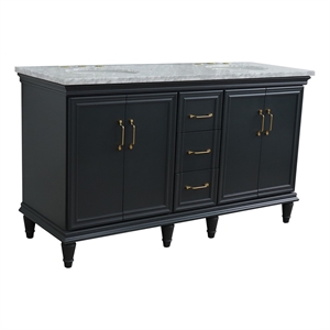 61 in. Double Wooden Vanity Dark Gray White Carrara Marble Oval Sink