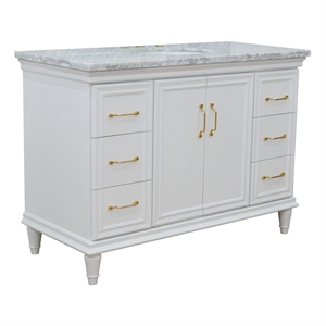 49 in. Single Wooden Vanity  White with White Carrara Marble Oval Sink