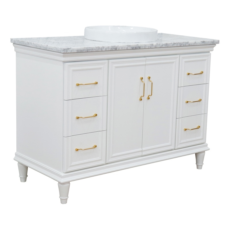 49 in. Single Wooden Vanity  White with White Carrara Marble Rectangle Sink