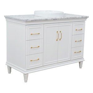 49 in. Single Wooden Vanity  White with White Carrara Marble Rectangle Sink
