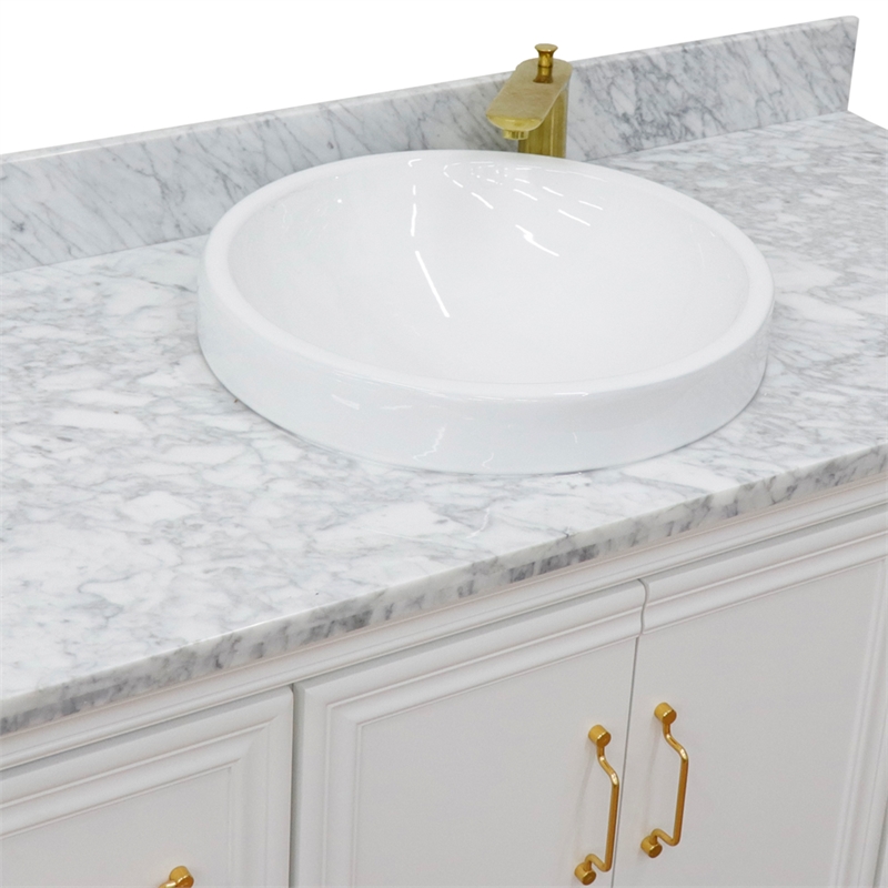 49 in. Single Wooden Vanity  White with White Carrara Marble Rectangle Sink